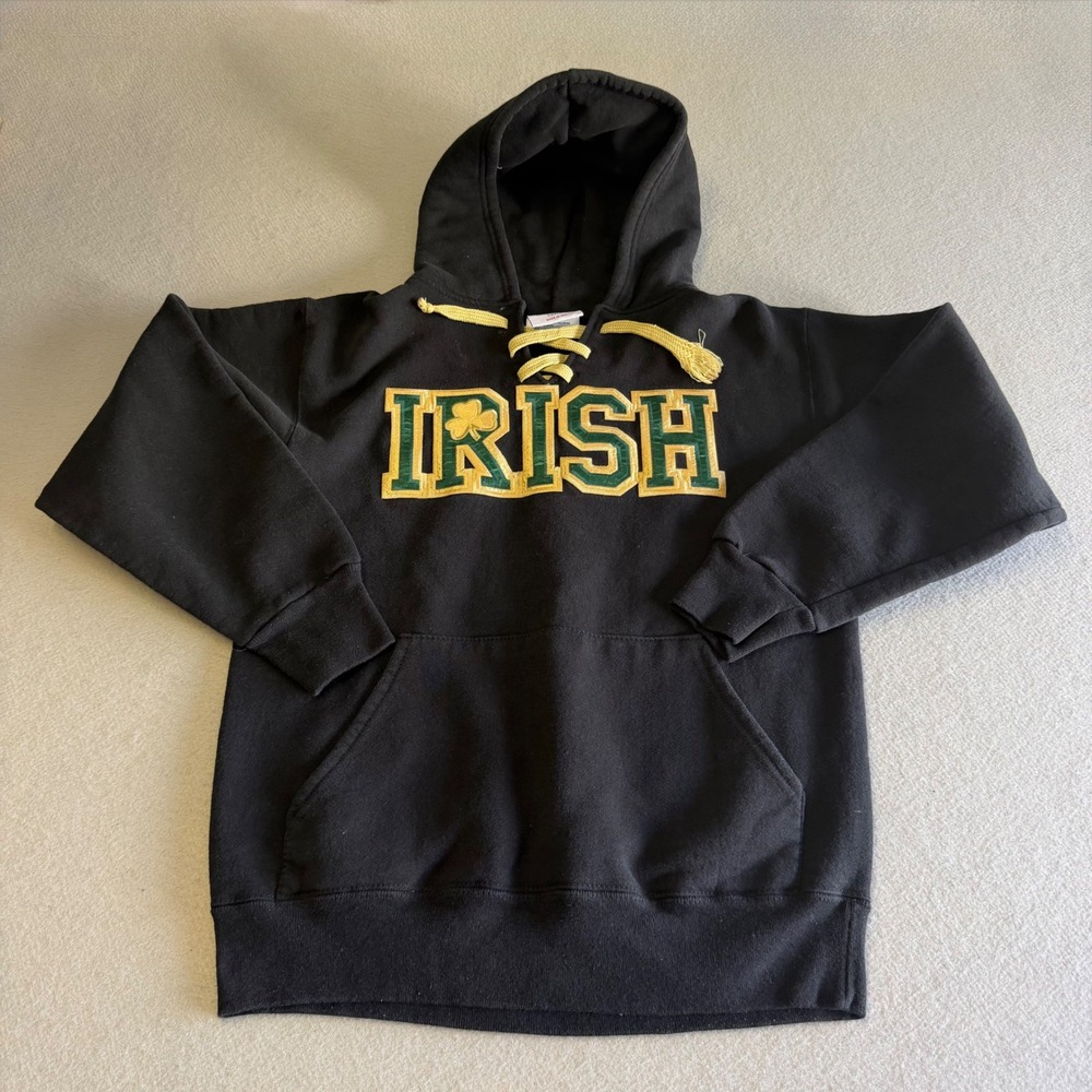 Eagle USA Heavyweight Irish Lace Up Hoodie Black Green Gold Shamrock Small